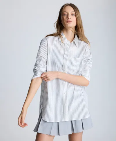 Kenneth Cole Women's Cotton Oversized Striped Long-sleeve Shirt In Pure White,black