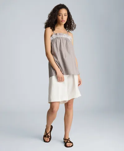 Kenneth Cole Shirred Neck Cami With Lace Trim Detail In Multi