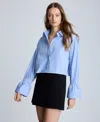 Kenneth Cole Pull On Assymetrical Faux Wrap Buckle Skort In Shadow Blue,pure White
