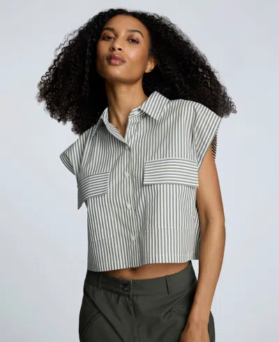 Kenneth Cole Women's Cotton Striped Cropped Sleeveless Shirt In Multi