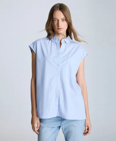 KENNETH COLE WOMEN'S COTTON STRIPED DROP-SHOULDER SHIRT