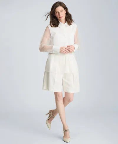 Kenneth Cole Women's Cotton-blend Long-sleeve Shirt In White