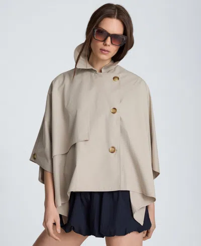 Kenneth Cole Women's Cotton-blend Notch Collar Trench Cape Jacket In Brown