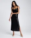 Kenneth Cole Sequin Cowl Neck Maxi Slip Dress In Black