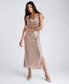 Kenneth Cole Sequin Cowl Neck Midi Slipdress In Rose Shimmer