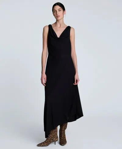 Kenneth Cole Women's Cowlneck Asymmetric-hem Maxi Dress In Black