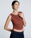 Kenneth Cole Side Rouched Drape Neck Cropped Knit Tank Top