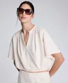 Kenneth Cole Short Sleeve Pullover With Pleated Shoulder In White