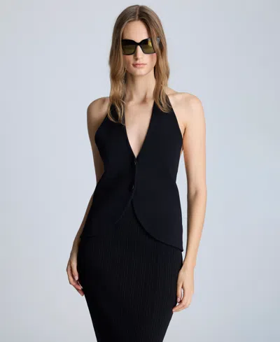KENNETH COLE WOMEN'S CROPPED BUTTON-FRONT HALTER VEST