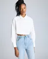 Kenneth Cole Cropped Button Front Shirt With Long Sleeves In Pure White