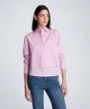 Kenneth Cole Cropped Long Sleeve Button Front Shirt In Pink