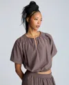 Kenneth Cole Elastic Hem Crop Top In Mocha Brown