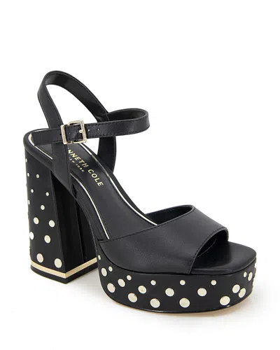 Kenneth Cole Women's Dolly Studded Ankle Strap Platform Sandals In Black Leather