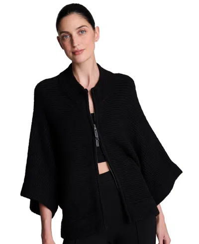 Kenneth Cole Women's Dolman-sleeve Full-zip Cardigan Sweater In Medium Bark Heather