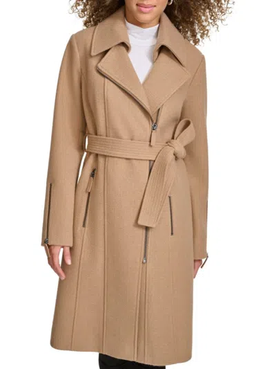 Kenneth Cole Women's Double Breasted Zip Coat In Camel