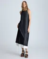 Kenneth Cole Double Layer Mixed Yarn Two-color Sheer Dress In Black,pure White