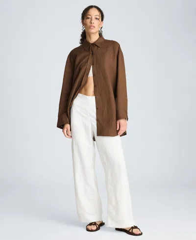 Kenneth Cole Women's Drop Shoulder Boyfriend Shirt In Brown