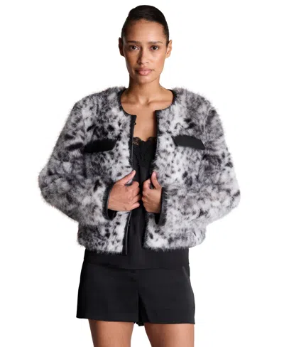 Kenneth Cole Women's Faux Fur Animal-print Jacket In Gray