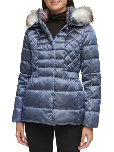 Kenneth Cole Women's Faux Fur Puffer Jacket In Lake Blue