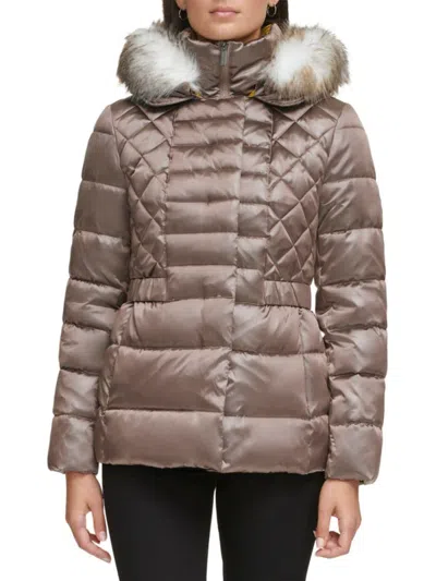 Kenneth Cole Women's Faux Fur Puffer Jacket In Taupe