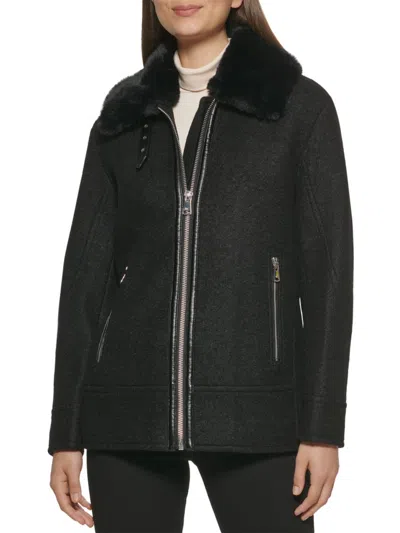 Kenneth Cole Women's Faux Fur Trim Jacket In Black