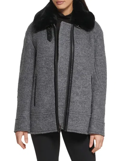 Kenneth Cole Women's Faux Fur Trim Jacket In Charcoal