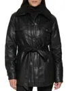 KENNETH COLE WOMEN'S FAUX LEATHER & FAUX SHEARLING BELTED SHIRT JACKET