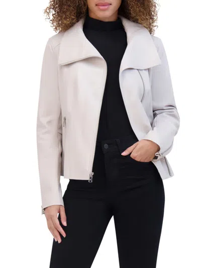 Kenneth Cole Women's Faux Leather Moto Jacket In Bone