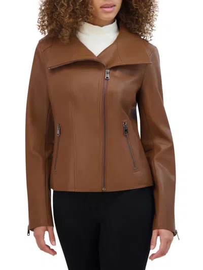 Kenneth Cole Women's Faux Leather Moto Jacket In Cognac
