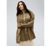 Kenneth Cole Oversized Faux Leather Button-up Shirt In Wheatgrass
