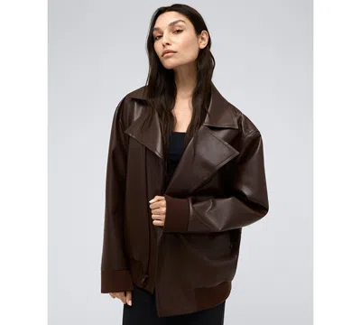 KENNETH COLE WOMEN'S FAUX-LEATHER OVERSIZED RAW-EDGE MOTO JACKET
