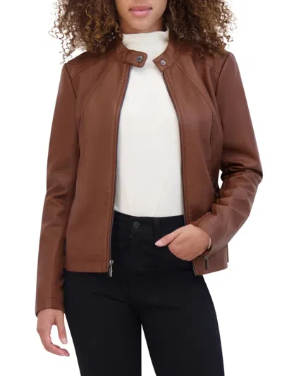 Kenneth Cole Women's Faux Leather Racer Jacket In Cognac