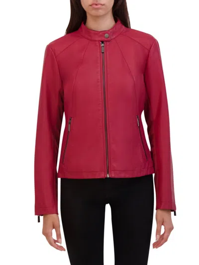 Kenneth Cole Women's Faux Leather Racer Jacket In Red