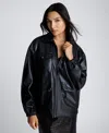 Kenneth Cole Faux Leather Shirt Collar Bomber Jacket In Black