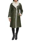 Kenneth Cole Women's Faux Shearling Trim Double Breasted Coat In Dark Green