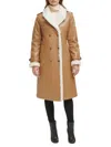Kenneth Cole Women's Faux Shearling Trim Double Breasted Coat In Tan