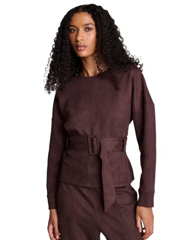Kenneth Cole Women's Faux-suede Long-sleeve Crewneck Blouse In Purple