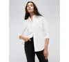Kenneth Cole Womens Satin Striped Cropped Boyfriend Shirt High Rise Barrel Leg Denim Jeans In White