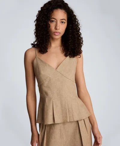 Kenneth Cole Linen Fitted Cami With Pleated Body In Brown