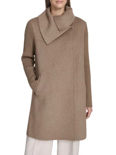 Kenneth Cole Women's Funnel Wool Blend Coat In Brown