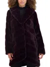 Kenneth Cole Women's Grooved Faux Fur Long Coat In Wine