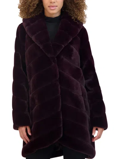 Kenneth Cole Women's Grooved Faux Fur Long Coat In Wine