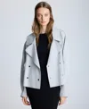 Kenneth Cole Heathered Scuba Snap Front Short Trench In Grey Heather