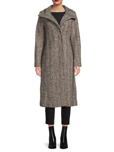 Kenneth Cole Women's Herringbone Tweed Coat In Gray