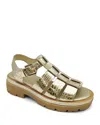 Kenneth Cole Herron Lizard Embossed Lug Sole Sandal In Soft Gold