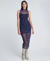 Kenneth Cole Women's High Neck Mesh Midi Dress In Blue