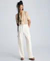 Kenneth Cole High Rise Fly Front Double Cargo Wide Leg Pants Pant In Rice