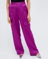 Kenneth Cole Satin High Rise Cargo Wide Leg Pant In Purple