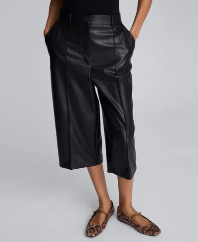 KENNETH COLE WOMEN'S FAUX LEATHER HIGH RISE PINTUCK CULOTTE
