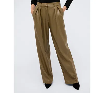 Kenneth Cole High Rise Pleated Faux Leather Pants In Wheatgrass
